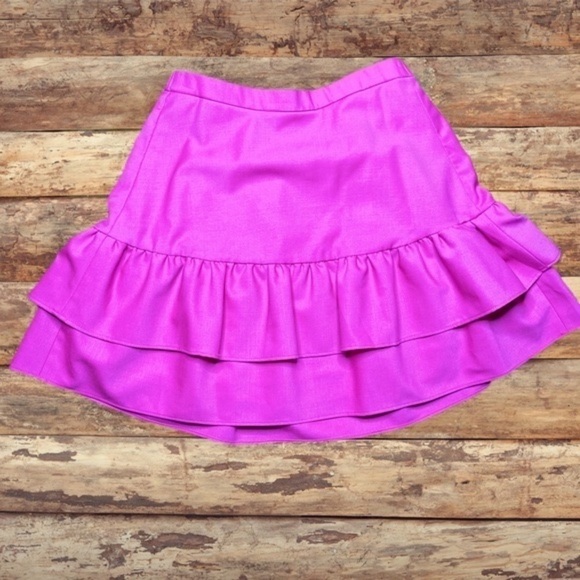 J Crew Wool Blend Ruffle Skirt Hot Pink Size 4 Tiered - Picture 2 of 7